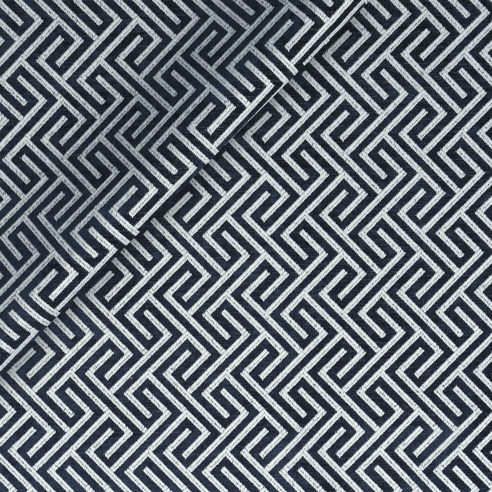 Velvety Lattice Chinoiserie Upholstery Fabric - Navy Colorway