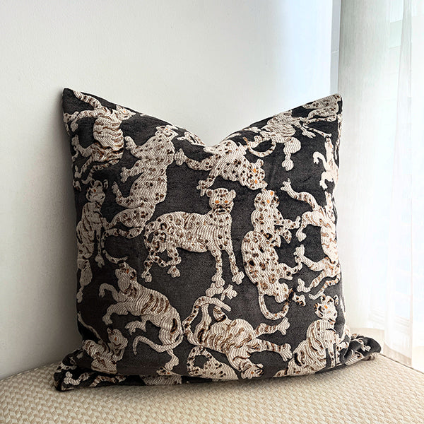 Jim Thompson Cat's Pyjamas Throw Pillow Cover - Charcoal Colorway