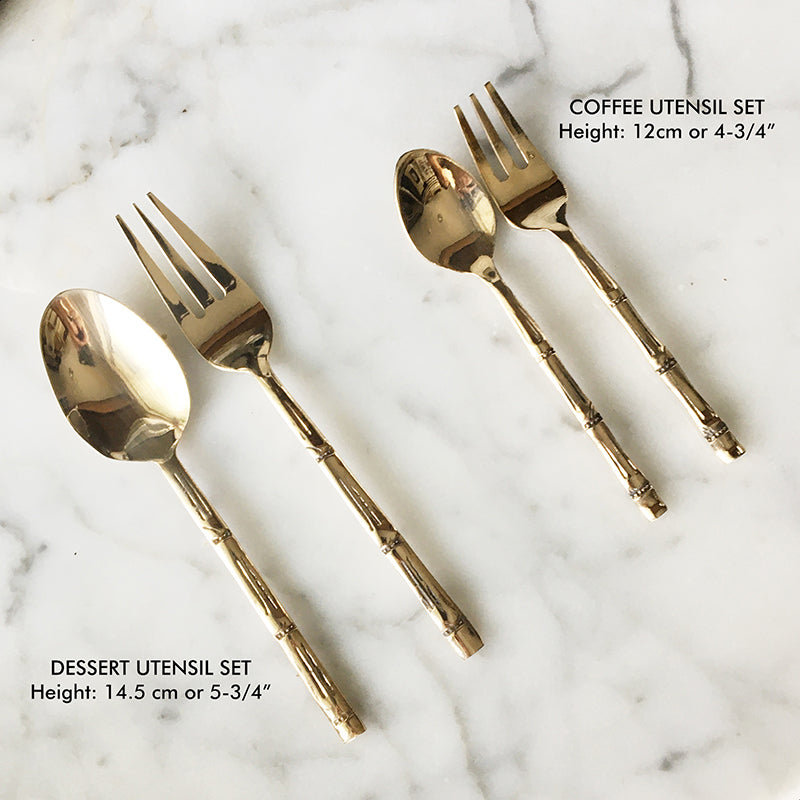 TWO PAIRS of Oriental-Style Bamboo Solid Brass Coffee Utensil Set