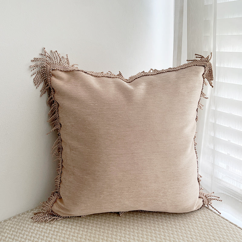 Boho Chic Bullion Fringe Velvet Throw Pillow Cover in Sakura Pink Colorway