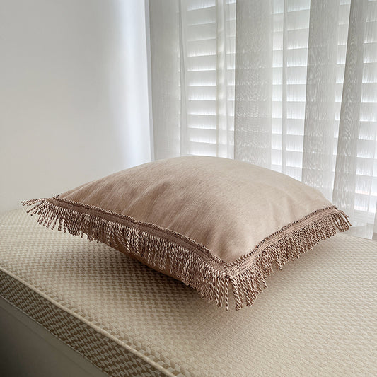 Boho Chic Bullion Fringe Velvet Throw Pillow Cover in Sakura Pink Colorway