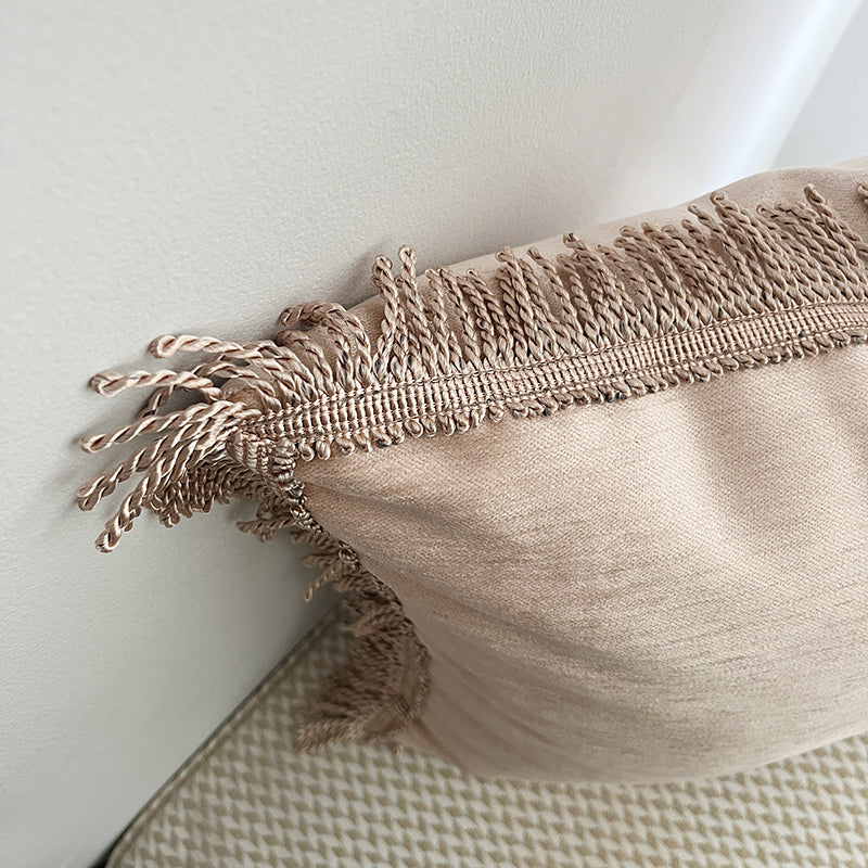 Boho Chic Bullion Fringe Velvet Throw Pillow Cover in Sakura Pink Colorway