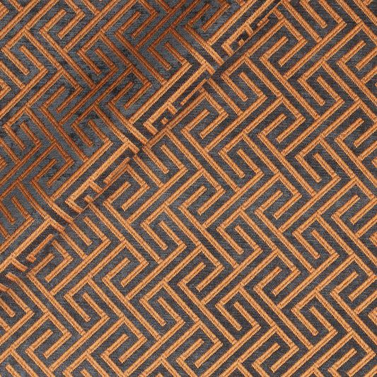 Velvety Lattice Chinoiserie Upholstery Fabric - Orange Colorway