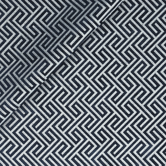 Velvety Lattice Chinoiserie Upholstery Fabric - Navy Colorway