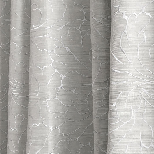 Shimmerly Grey Peony-Pattern Embroidered Two-Ply Silk Fabric