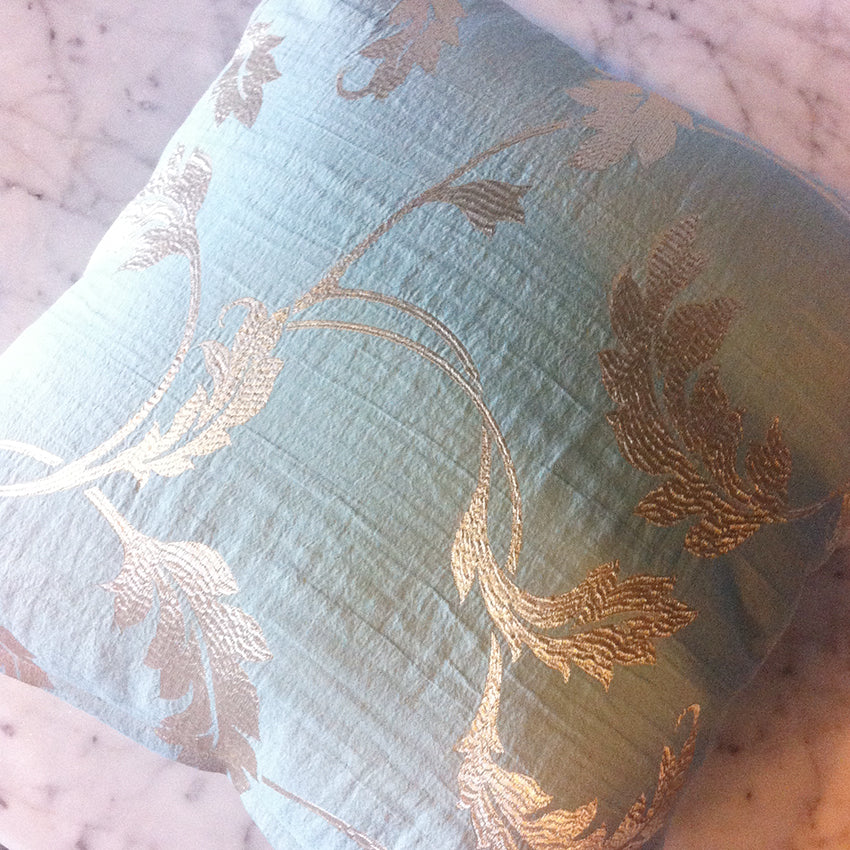 Teal / Gold Floral Throw Pillow Cover