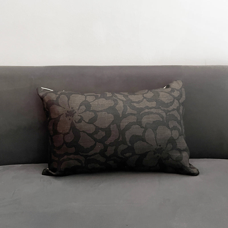 18"x12" Charcoal/Black Peony Throw Pillow Cover