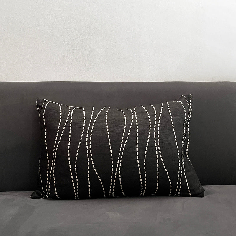 18"x12" Charcoal/Natural Wavy Stripe Throw Pillow Cover