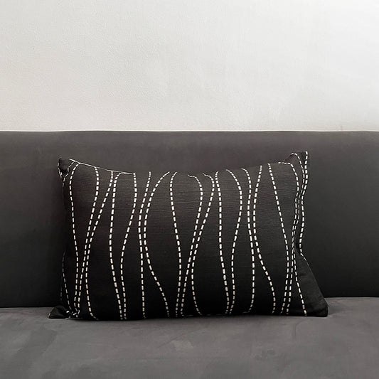 18"x12" Charcoal/Natural Wavy Stripe Throw Pillow Cover