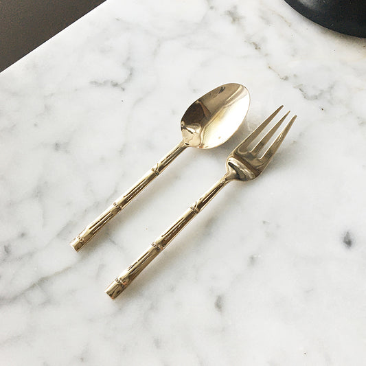 solid brass dessert spoon and fork