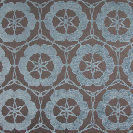 Geometric Floral Upholstery Fabric - Stone Blue Colorway