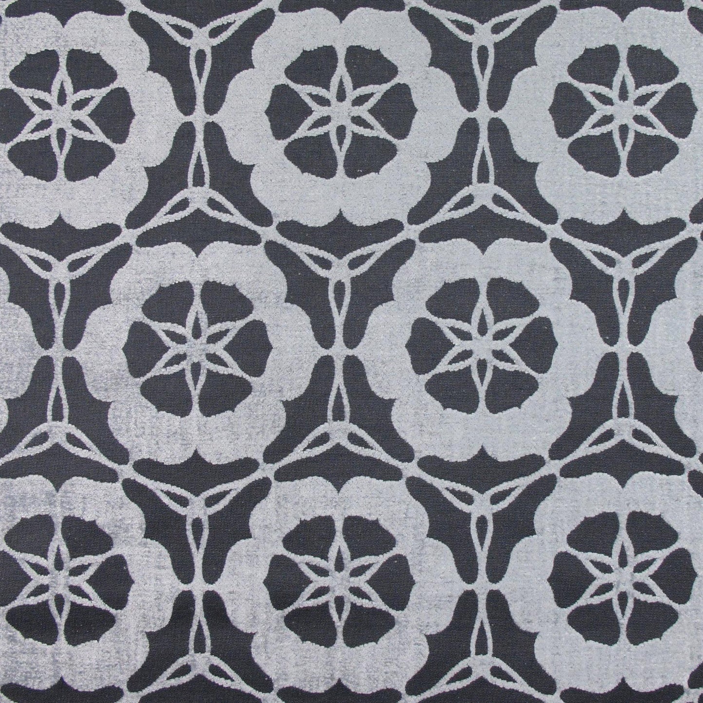 Geometric Floral Upholstery Fabric - Navy Blue Colorway