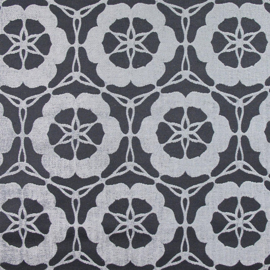 Geometric Floral Upholstery Fabric - Navy Blue Colorway