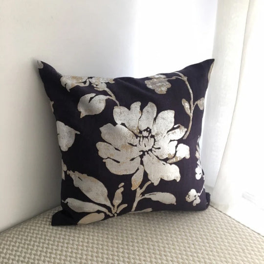 Jim Thompson Magnolia Throw Pillow Cover - Navy Colorway