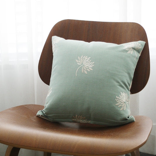 16"x16" Beige/Light Teal Dandelion Embroidered Throw Pillow Cover