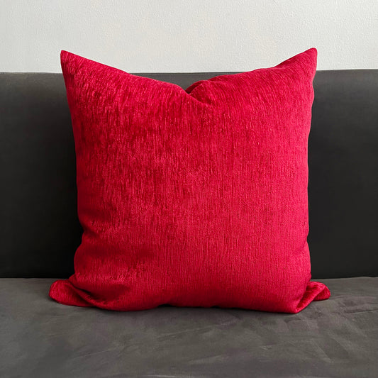 Ruby Red Textural Velvet Throw Pillow Cover