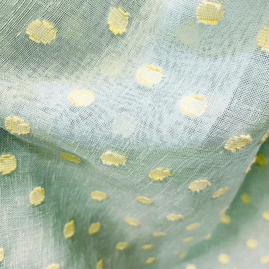 Polka Dot Wide-Width Sheer Fabric - Celadon/Yellow Dots Colorway