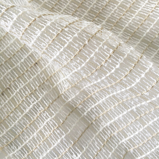 Square Block Wide-Width Sheer Fabric - Beige & White Colorway